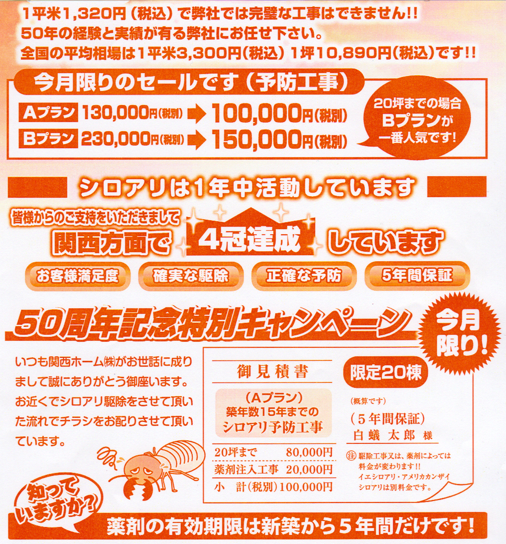 チラシ 和歌山、奈良、大阪でシロアリ駆除